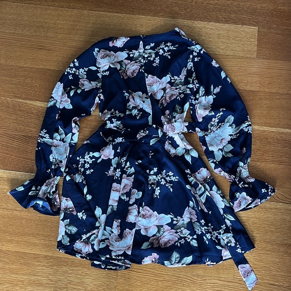 Blue, Pink floral Longsleeve Dress - Picture 2 of 3